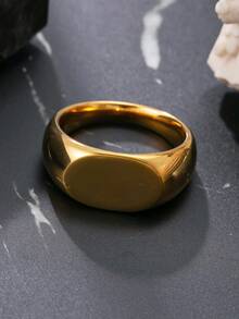 18K Gold Plated Stainless Steel Polished Ring, Minimalist Style, Unisex, Casual Geometric Design, Suitable For Daily Wear, Unisex Gift - Yellow Gold - View 3