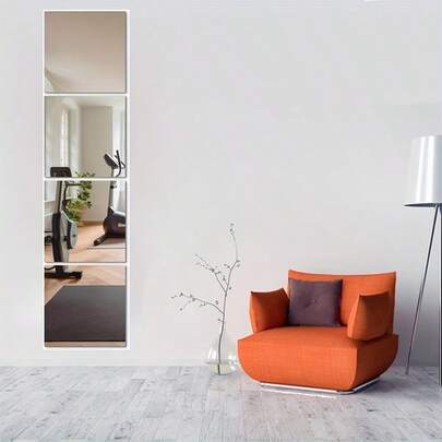 1 Juego / 4 Espejos de Body entero de acrílico extra grueso para baño, gimnasio y vestidor de dormitorio - 1.6 mm de grosor con esquinas redondeadas | Reflectante claro, autoadhesivo, fácil de instalar, seguro para niños, a prueba de rotura, material flexible y ligero | Tema costero, sin alcohol, espejo de pared de gimnasio | Diseño de espejo liso | Espejo sin marco, accesorio de tocador