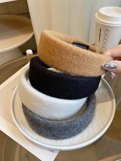 Nuevo estilo coreano diadema ancha de peluche, adecuada para fiestas, cumpleaños, viajes, vacaciones, uso diario. Elegante estilo francés, versátil diadema de unicolor suave y simple de estilo forestal