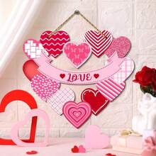 1pc Wooden Heart-Shaped Wall Decoration For Valentine's Day, A Pink And Red Heart-Shaped Ornament For Wedding Front Door Decoration, A Happy Valentine's Day Decoration, Suitable For Wedding Wall Decoration, Anniversary Decoration, Valentine's Day Background Decoration, Can Be Hung On The Front Door - Multicolor - View 2