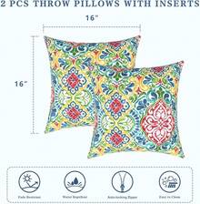 Outdoor/Indoor Throw Pillows, 18x18 Square Pillows With Inserts Bed, Couch, Sofa & Patio Furniture (Set Of 2, Monstera Blue), Decorative Pillows - 大馬士革紅 - 查看 3