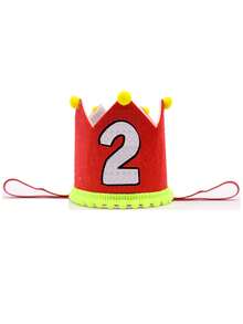 红色生日皇冠派对帽，生日服装头饰，手工粘贴数字1、2、3、4、5、6、7、8、9生日派对帽 - 紅色 - 查看 15