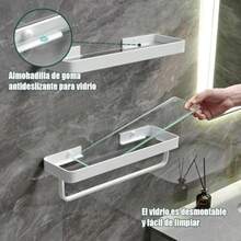 Repisas Flotantes de Pared ílico y Acero Inoxidable Repisas para Baño Barra de La Toalla Organizador Estante para Baño de Cristal Impermeable y Antioxidante(blanco) - Multicolor - Ver 4