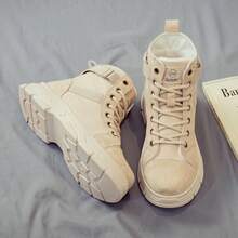 女士厚底保暖雪地靴，保暖内衬，百搭新款式，冬季 - 卡其色 - 查看 4