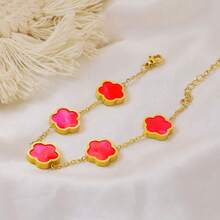 1 pieza Pulsera de flor de 5 pétalos de acero inoxidable de moda, regalo elegante para mejores amigas - Pulsera floral de doble cara - Ver 16