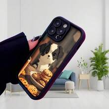 Cubierta de telefono con borde negro diseño de perro con galletas para casa y oficina Aplicable a teléfonos Apple y Galaxy. - Burdeos - Ver 3
