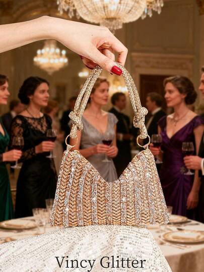 新款水钻装饰晚宴手拿包，优雅手提包，适合派对、婚礼、正式场合，欧美风格，精致正式礼服包，时尚钱包