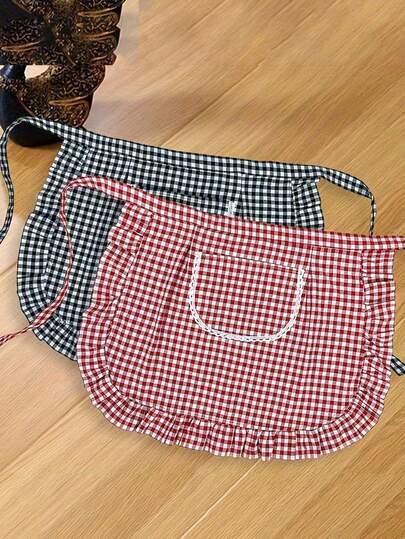 1pc Cute Mini Apron - Red & White Plaid, Adjustable Strap, Suitable For Cooking, Painting, Gardening, Office And More - Ideal Gift, Office Apron | Fun Accessory | Polyester Cute Short Apron