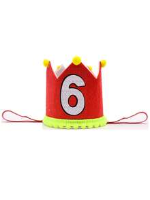 红色生日皇冠派对帽，生日服装头饰，手工粘贴数字1、2、3、4、5、6、7、8、9生日派对帽 - 紅色 - 查看 20