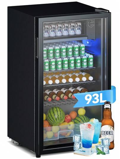 DEVOKO Minikühlschrank, Getränkekühler Höhe: 79 cm Breite: 44,5 cm Fassungsvermögen: 93 Liter Glastür mit LED-Beleuchtung Bier- und Getränkeschrank