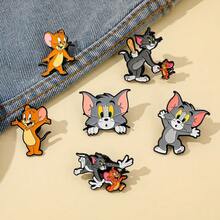 华纳兄弟 1/6 件套奇幻冒险卡通动漫胸针套装 经典汤姆和杰瑞珐琅别针金属徽章首饰服装背包配饰礼品