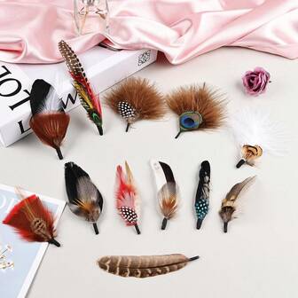 Hat Feathers 12PCS Colorful Natural Craft Feather For Cowboy Hat Fedoras Trilby Hats Panama Hat DIY Costumes Decorations