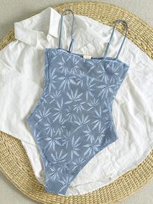 Bikinx Women's Summer Boho Vacation Halter Scooper Fabric One-Piece Swimsuit - Baby Blue - View 2