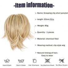 Synthetic Claw Clip Ponytail Hair Extensions Messy Short Straight Ponytail Blonde Brown Heat Resistant Pony Tail Fake Hair Chign - Multicolor - View 5