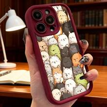 Funda para telefono con borde negro y diseño de gatos kawaii multicolor para uso diario en casa biblioteca o oficina Aplicable a teléfonos Apple y Galaxy. - Negro - Ver 6