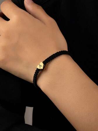 1 pieza Brazalete ajustable hecho a mano de metal minimalista y de moda con letra para hombres