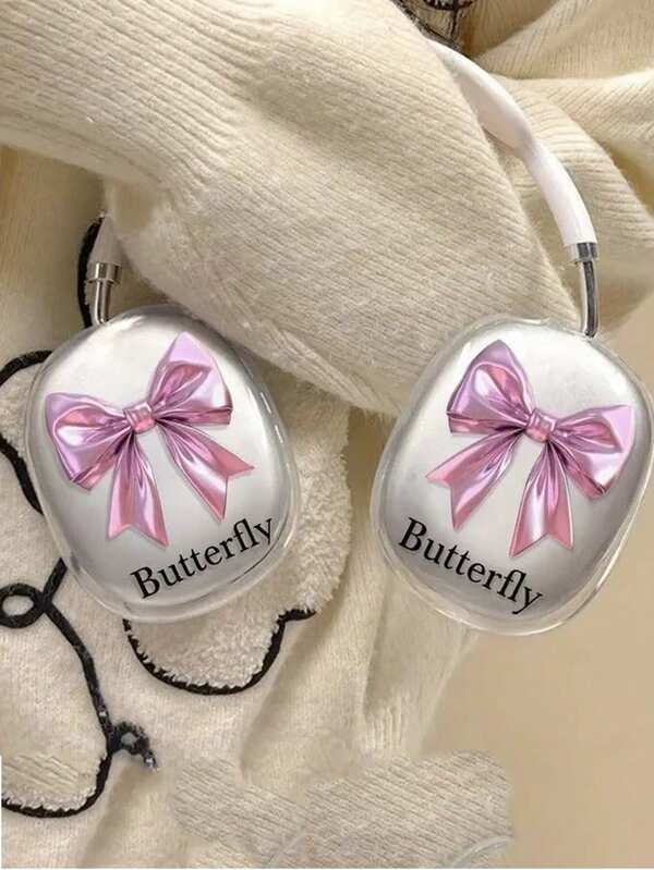Bow-Knot 1pc Pink Bow Decor Cartoon Earphone Earmuffs For Transparent Protective Headphone Cover