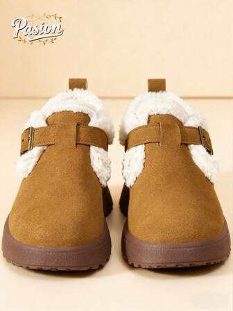 2025新款女士雪地靴，加厚保暖踝靴，防滑，户外时尚百搭舒适保暖套穿式麂皮绒内里拖鞋，室内/室外两用鞋