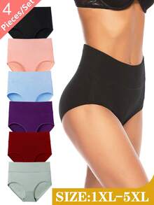 4-Pack Plus Size XL-5XL Big Curvy Woman Underwear - High-Waisted Briefs, Full Coverage Tummy Control & Butt Lifting, Soft Breathable Everyday Panties In, Navy, Red, Pink - Minimalist Solid Color For Women (XL To 5XL), Tummy Control Underwear For Wom - Mixed Color(4Pcs) - 查看 1