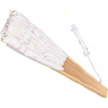 Abanico Plegable de Encaje con Huesos de bambú, Estilo Vintage, Portátil y Liviano, para Decoración de Ropa de Alto Rendimiento - Blanco - Ver 3