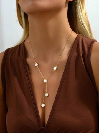 قلادة نحاسية بتصميم بسيط وأنيق بشكل نجمة خماسية وزهرة، هدية أنيقة للنساء، مناسبة للزفاف والتخرج والمواعيد