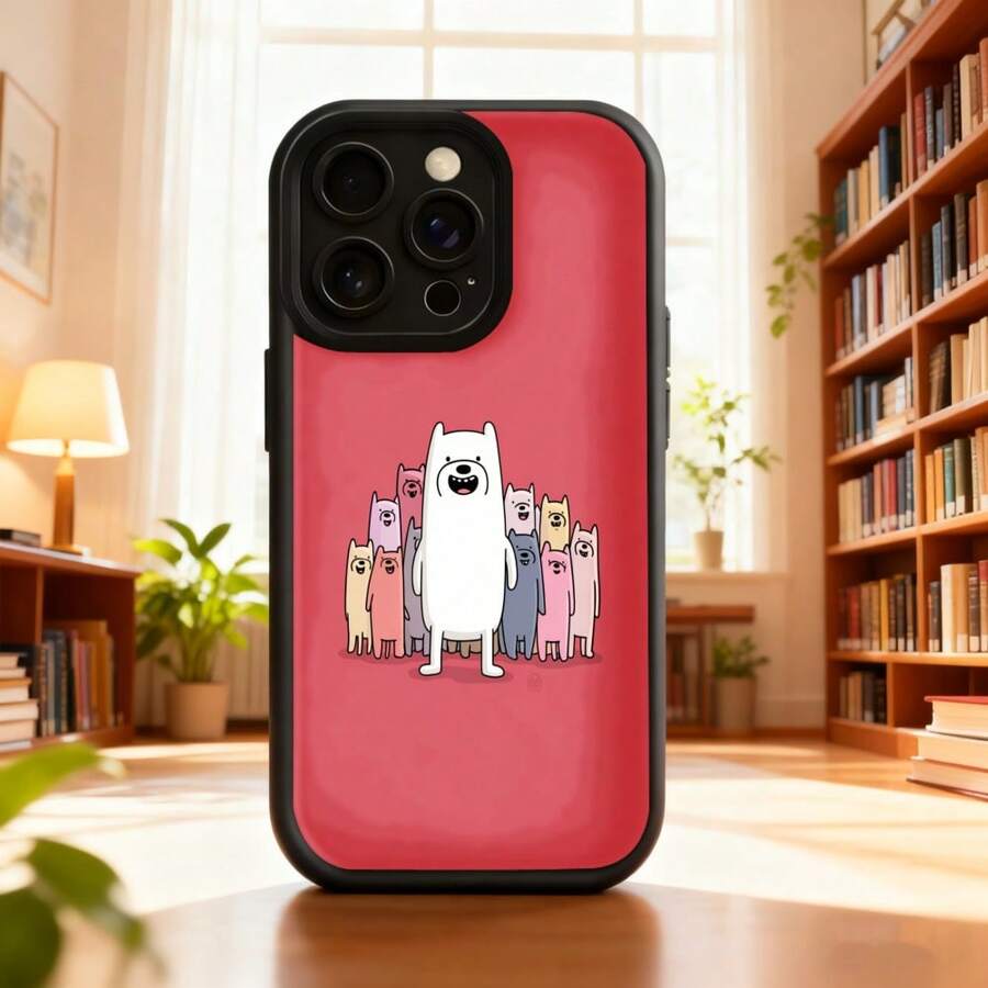 Cubierta de telefono con borde protector color rojo con estampado de personajes de oso polar y gatos para uso diario en interiores Aplicable a teléfonos Apple y Galaxy. - Burdeos - Ver 1