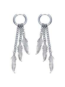 Pendientes colgantes de pluma elegantes - Pendientes de aro largos con flecos de cadena de hoja de joyería bohemia de acero inoxidable hipoalergénico para mujeres y hombres, para fiestas y regalos