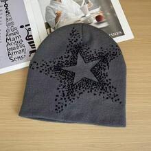 Y2K提花针织帽，男女皆宜的街头风无檐帽，字母、星星图案，波西米亚风，腈纶材质，四季皆宜的冬季装备 - A - 查看 4