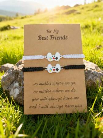 2pcs Mini Oil Drop Cute Game Console Handmade Woven Friendship Blessing Card Bracelet