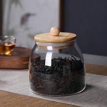 竹木盖透明玻璃水果盘，创意风格，日式带盖，干果托盘，多格水果盘，适合家用咖啡桌 - 彩色 - 查看 2