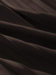 大码休闲纯色长袖针织拼接褶裥中长连衣裙，优雅女士连衣裙，黑色连衣裙，女士黑色连衣裙 - 黑色和棕色 - 查看 10