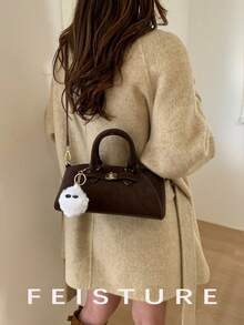 1pc FEISTURE Women's PU Leather Handbag, Fashion One Shoulder Crossbody Bag With Metal Buckle And Pendant, Suitable For Daily Outing, Dating, Commuting - Coffee - View 6
