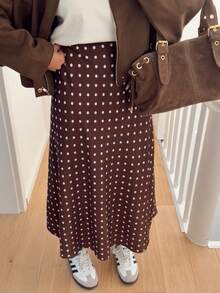 Women's Polka Dot Casual Long Versatile Skirt - Brown - View 3