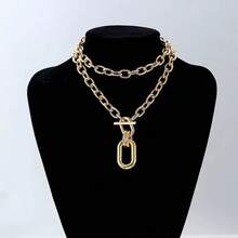 1 Piece Simple And Stylish Metal Gold Chain Creative Chunky Chain Multi-Layer Necklace For Women, Suitable For Parties And Everyday Wear. - Vàng - Xem 3