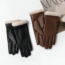 Women's Leather Gloves With Faux Fur Cuffs, Black And Brown Winter Insulated Gloves, Cold Weather Accessories, Creative Christmas Gift Ideas