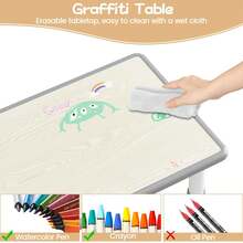 Conjunto de mesa y 4 sillas infantiles, altura ajustable para niños de 2 a 10 años, superficie con diseño de grafiti, patas antideslizantes, ideal para guarderías, aulas y el hogar, color gris. - Gris - Ver 4