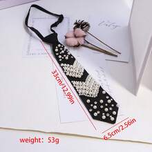 Corbata de perlas para mujer, elegante, estilo preppy, pre-atado, negro, collar, corbata, accesorio de moda para fiestas diarias. - Multicolor - Ver 8