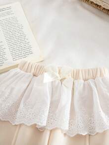 2件套少女时尚可爱-蝴蝶结装饰腰带-立体蕾丝裙休闲打底裤，柔软舒适弹力腰身，毛绒加厚款式，休闲百搭运动风，适合秋冬季户外活动，上学、骑行、慢跑、派对、度假、聚会及日常休闲，任何场景