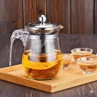 Chaleira Chá Vidro Infusor 350ml Bule Chá Inox para Cafés especiais infusão Cafeteria