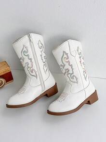 1 par de botas vaqueras occidentales de moda casual con bordados, adecuadas para niños y niñas, actividades al aire libre, otoño/invierno