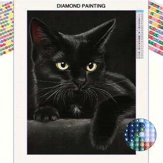 1 st 5D DIY konstgjorda helrunda diamantmålningsset för vuxna nybörjare, ramlösa svarta kattmönster diamantkonst för hemväggdekoration och present 30*40cm
