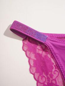 6 Stücke/Set sexy Mesh Patchwork Strass Taillenhöschen mit Spitze im brasilianischen Stil für Frauen