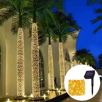 1 pièce Guirlande lumineuse de Noël solaire pour l'extérieur, lumières décoratives LED étanches, 8 modes, design flexible, idéal pour les jardins, les cours, les patios, les arbres de Noël, les couronnes et les décorations de fête