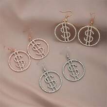 Sparkly Crystal Dollar Sign Dangle Earrings For Women - Creative CZ Charm Glitter Rhinestone Money Hook Earrings - Statement Exaggerated Rhinestone Earrings{Inchcolor_nameinch:InchRoseGoldinch} - Rose Gold - View 3