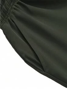 Men's Relaxed Fit Drawstring Waist Slant Pockets Solid Color Pants, Fall - Army Green - View 7