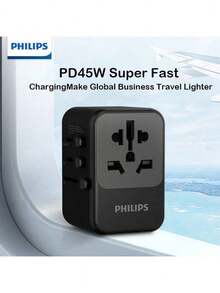 PHILIPS SPS1003A/93 GaN Global Adapter Power Strip With PD45W Type-C Fast Charging, UK & EU Standard Compatible, Portable For Travel - View 6