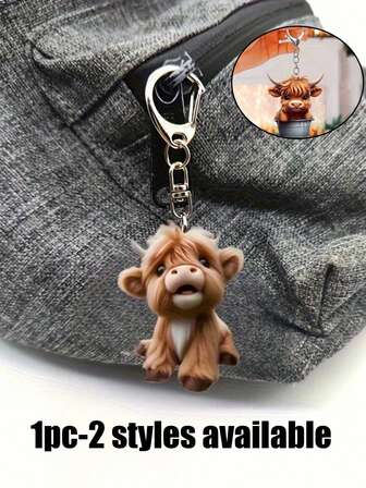 1pc Charming Highland Cow Acrylic Bag & Car Charms - Cute Cartoon Cow Family Keychains, 2 Styles | Earphone/Phone Case Charms For Car Keys/Backpacks/Handbags | Great Gift For Christmas/New Year/Winter Outdoor Parties/Halloween/Autumn Collections – Back-To-School Stylish Must-Have Charm