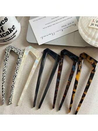 1个韩版设计发夹，醋酸纤维发夹，气质简约U型不对称球头发夹，百搭发夹，魅力发饰，秋冬季发饰，适合日常使用、居家学习、海边度假、工作、通勤、派对、节日、生日礼物、返校季、外出女孩、发髻延长、发型设计发夹、发卡