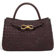Suede Woven Tote Bag For Women Retro Woven Bag Handbag Bow Shoulder Satchel Suede Crossbody Purse Handle Tote Handbags2025 - Coffee - 查看 3