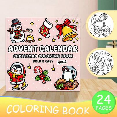 GDTME Libro para colorear de 24 páginas con tema navideño: papel grueso de un solo lado, incluye diseños lindos de muñeco de nieve y pingüino, fácil de colorear, adecuado para adultos y niños, regalo ideal para Navidad, Año Nuevo, decoración interior, K-Pop, calcetín navideño, juguetes para niñas, 7.9"X7.9"
